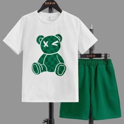 SHEIN Tween Boy Bear Print Tee & Shorts