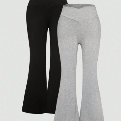SHEIN Tween Girl 2pcs/Set Solid Colored Long Pants