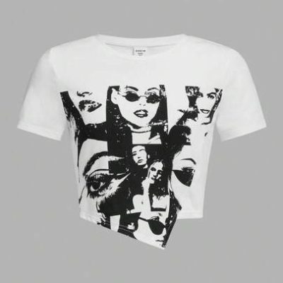 SHEIN Tween Girl Figure Graphic Asymmetrical Hem Crop Tee