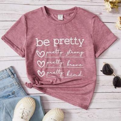 SHEIN Tween Girl Heart & Slogan Graphic Tee