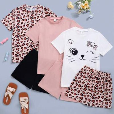 SHEIN Tween Girl Loose Fit Casual T-Shirt And Shorts Set