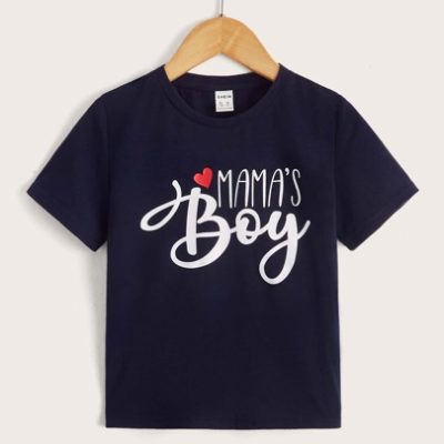 SHEIN Young Boy Casual Knitted Short Sleeve T-Shirt With Letter Print And Round Neck For Spring/Summer