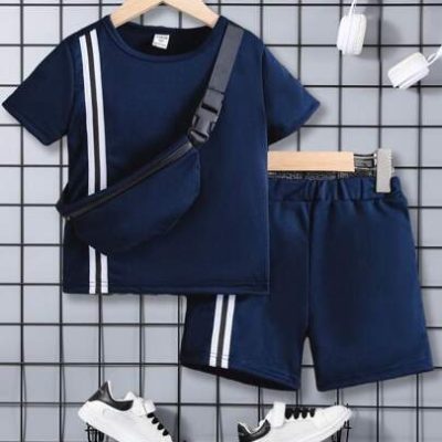 SHEIN Young Boy Colored Striped Two-Piece Outfit