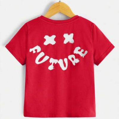 SHEIN Young Boy Streetwear Smiling Face & Letter Printed Short Sleeve Casual T-Shirt