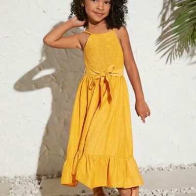 SHEIN Young Girls’ Casual Sleeveless Suspender Dress With Solid Color For Spring/Summer