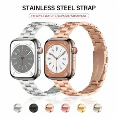 Small Waist Thin Three-Bead Stainless Steel Strap, Suitable For Apple Watch 9876 38/40/41mm