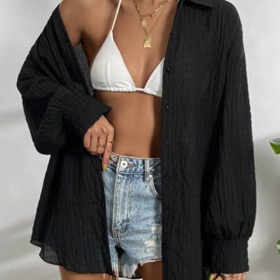 Solid Button Front Kimono