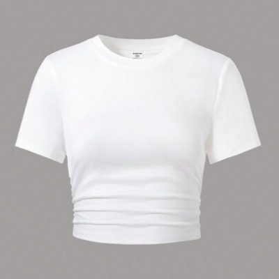 Solid Color Wrinkle Design Cropped Tight T-Shirt For Teen Girls