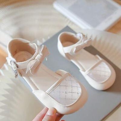 Spring And Summer New Children Small Leather Shoes, Middle And Big Children Princess Sandals, Mesh Breathable Bow Head Girls” Flat Shoes