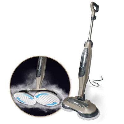 Steam and Scrub Corded Steam Mop for Hard Floor, Marble, tile and Stone in Brown with Swivel Steering