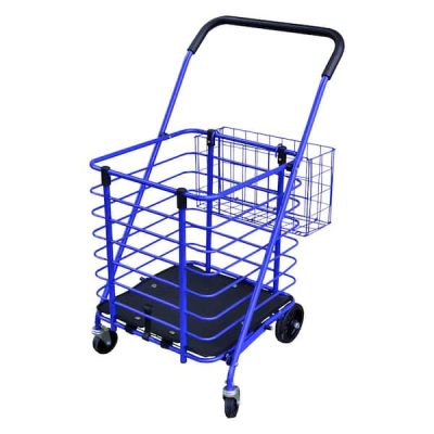 Steel Shopping Cart in Blue with Accessory Basket