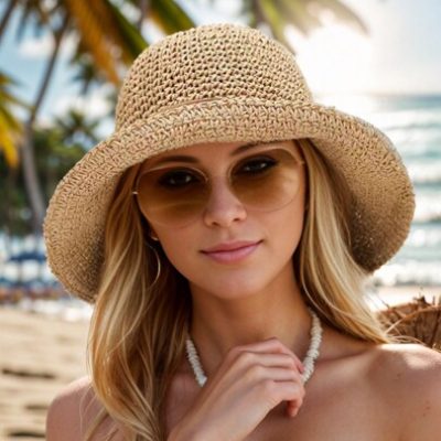 Straw Hat Fishing Hat Wide Brim Sun Hat Foldable Beach Hat Woven Summer Hat For Women Sun Protection Boho