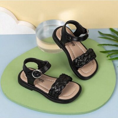 Summer Girls’ Weaving Strap Design Sandals With Convenient Magic Tape And Comfortable Lightweight Soft Sole