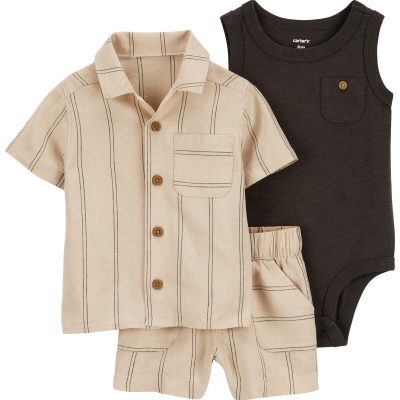 Tan/Black Baby 3-Piece LENZING™ ECOVERO™ Outfit Set | carters.com