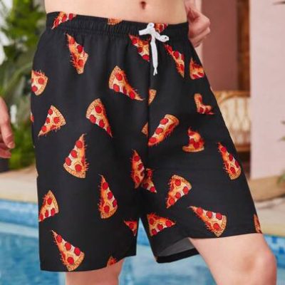 Teen Boy Random Pizza Print Beach Swimming Trunks Shorts