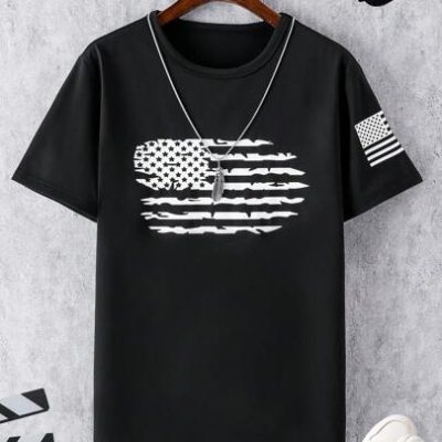 Teen Boys’ American Flag Printed Round Neck Short Sleeve T-Shirt