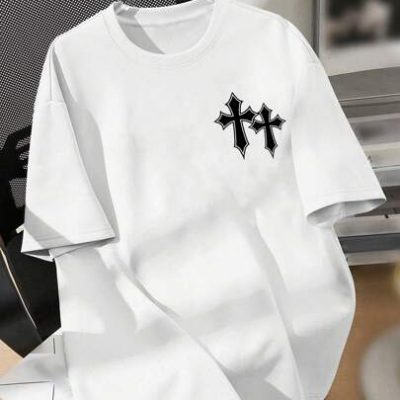 Teen Boys’ Casual Cross Pattern Short Sleeve T-Shirt, Suitable For Summer