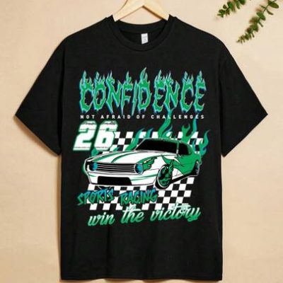 Teen Boy’S Casual Simplicity Racing Car Print T-Shirt, Suitable For Summer