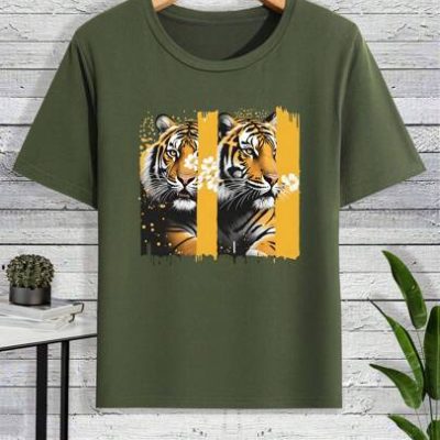 Teen Boys Round Neck Animal Print Short Sleeve T-Shirt For Summer