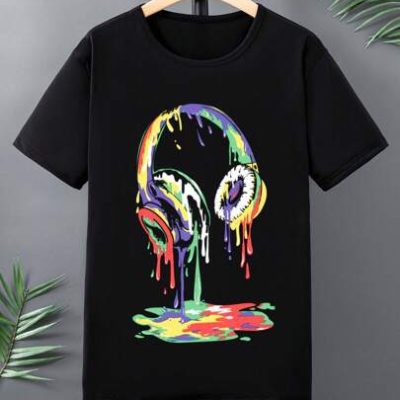 Teen Boys’ Summer Short Sleeve T-shirt With Headphone Pattern