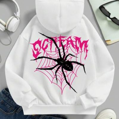 Teen Girl Spider & Letter Graphic Hoodie