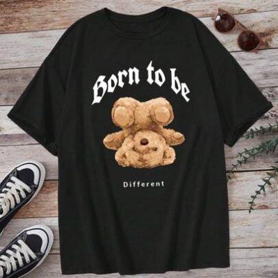 Teen Girls Casual Simple Cartoon Print Short Sleeve T-Shirt Suitable For Summer