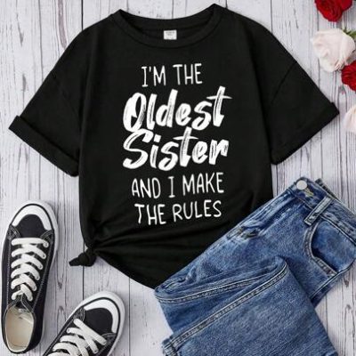 Teen Girls’ Casual Slogan Pattern Short Sleeve T-Shirt Suitable For Summer