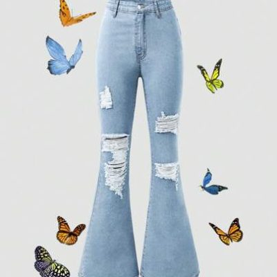 Teen Girls Ripped Flare Leg Jeans