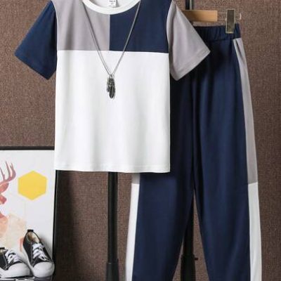 Teenage Boys’ Color Block T-Shirt And Pants Set