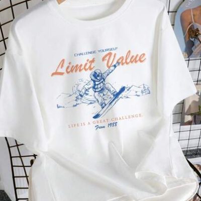 Teenage Boys” Outdoor Skiing Printed Short Sleeve Cotton T-Shirt