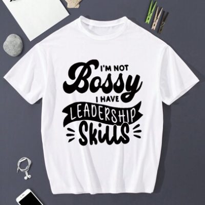 Teenage Girls’ Casual Short Sleeve T-Shirt With Slogan Print