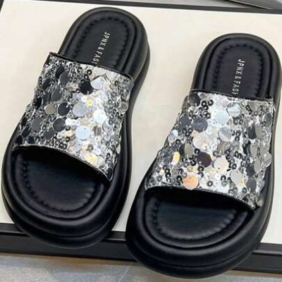 Teenage Girls Fashionable Wedge Heel Thick Bottom Sandals Comfortable Sparkly Increase Women Shoes