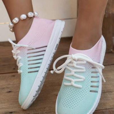 Teenage Summer Shoes Student Breathable Mesh Casual Lightweight Running Shoes Ombre Girls” Lace-Up Sports Outdoor Shoes