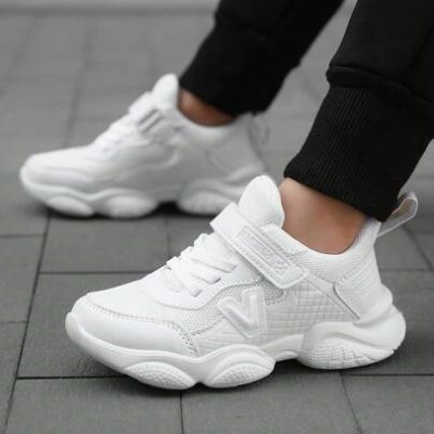 Teenagers’ Thick-Soled Campus-Style White Sports Shoes With Color Block Design