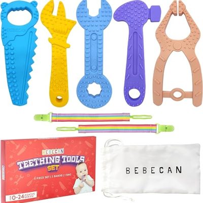 Teething Tools Teether for Baby – 5 Premium Food-Grade Silicone Baby Boy Teething Toys, 2 Straps for Safety and Travel Bag Baby Tool Toys Provide…