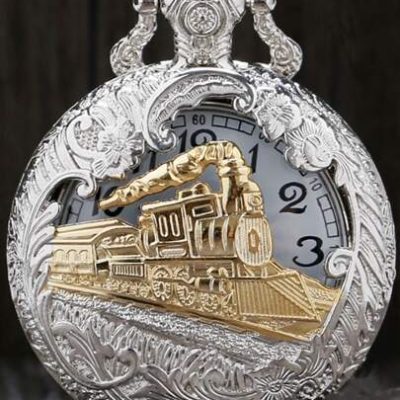 Train Engraved Pocket Watch