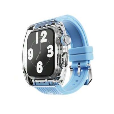 Transparent One-Piece Watch Case With Fluoro Rubber Strap Protective Shell For Apple Watch 44mm/45mm/S4/S5/S6/S7/S8/SE