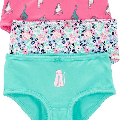 Turquoise/Pink 3-Pack Cat Print Stretch Cotton Underwear | carters.com