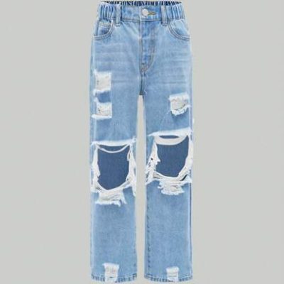 Tween Girl Basic Daily Cool Ripped Loose Straight Leg Jeans