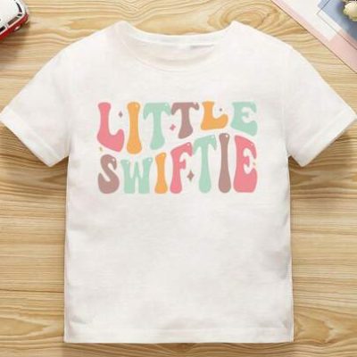Tween Girls’ Casual Round Neck Pullover Short Sleeve T-Shirt With Taylor Swift Letter Print, Summer