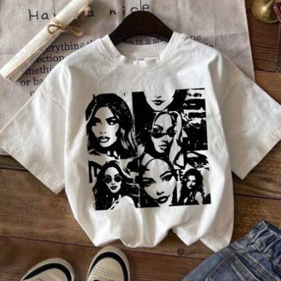 Tween Girls’ Casual Short Sleeve T-Shirt With Simple Black And White Portrait Design, Suitable For Summer