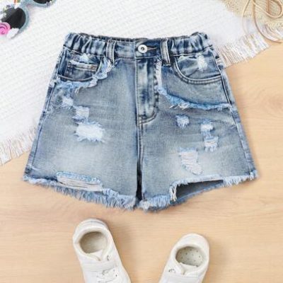 Tween Girls’ Distressed A-Line Denim Shorts