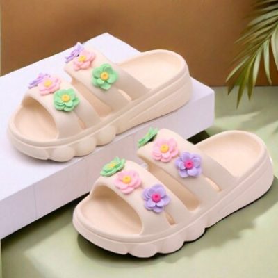 Unisex Kids Summer Sandals Anti-Slip Outdoor Wear Flowers Decorated Slippers For Girls Infant Hole Shoes Beach Flip Flops