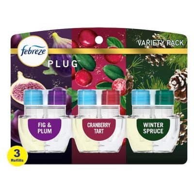 Variety Pack Plug Fig and Plum, Cranberry Tart, and Winter Spruce Scents 2.63 oz. Automatic Air Freshener (3 Refills)