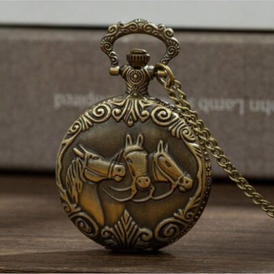 Vintage European Style Pocket Watch Pendant With Three Running Horses Design, Electronic Hanging Watch Necklace For Men Students, Portable Gift
