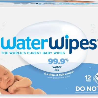 WaterWipes Plastic-Free Original Baby Wipes, 99.9% Water Based Wipes, Unscented & Hypoallergenic for Sensitive Skin, 60 Count (Pack of 12),…