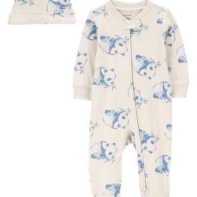 White Baby Panda 2-Piece Sleep & Play Pajamas and Cap Set | carters.com