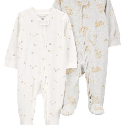 White/Grey Baby 2-Pack 2-Way Zip Cotton Blend Sleep & Play Pajamas | carters.com