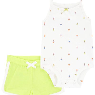 White/Neon Yellow Baby 2-Piece Ice Cream Tank Bodysuit & Short Set | carters.com