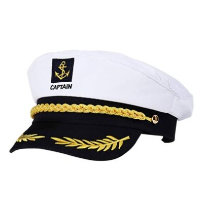 White Sailor Hat With Adjustable Back Strap For Marine Clothing Accessories